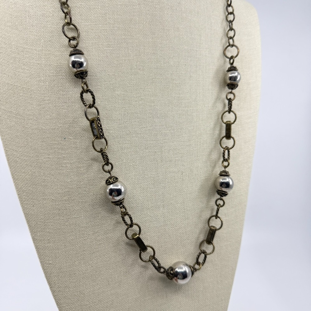 Boho Statement Mixed Metal Bead Link Necklace Gold & Silver Tone Accent Long - Picture 5 of 13
